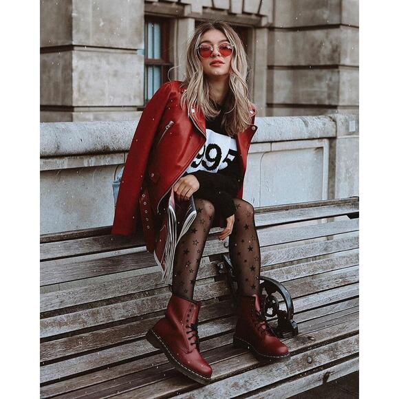 Doc Dr. Martens 1460 Leather Boots Cherry Red Lace Up US Women's Size 10 Men's 9 - Picture 2 of 16